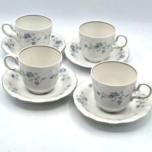 Vintage Johann Haviland Blue Garland Bavaria Germany Cup & Saucer Set of 4